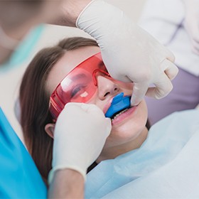 Child receiving fluoride treatment